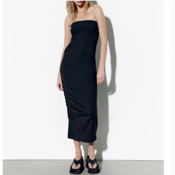 NWT Zara draped midi dress black - Picture 2 of 7